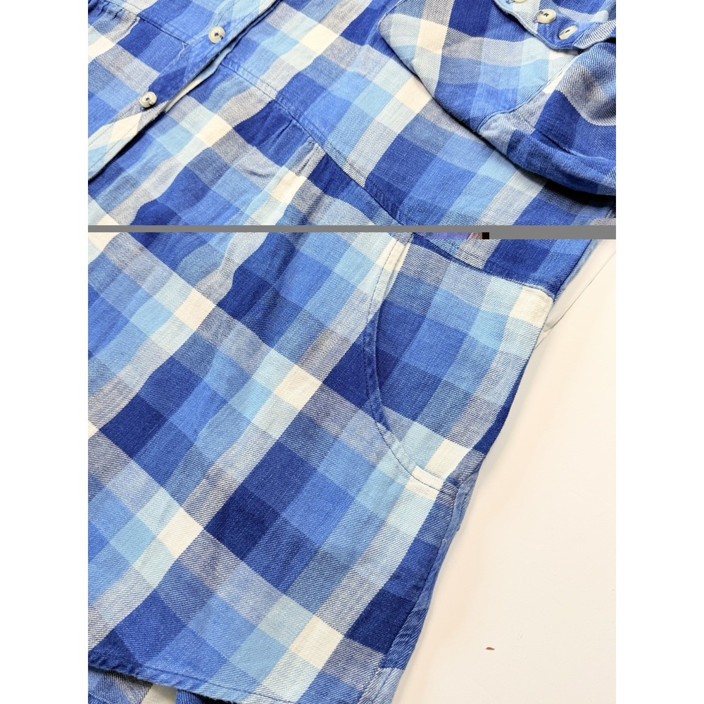 Soft Surroundings Women's XL Blue Plaid Cotton Tunic Shirt Button Front Pockets - Picture 5 of 8